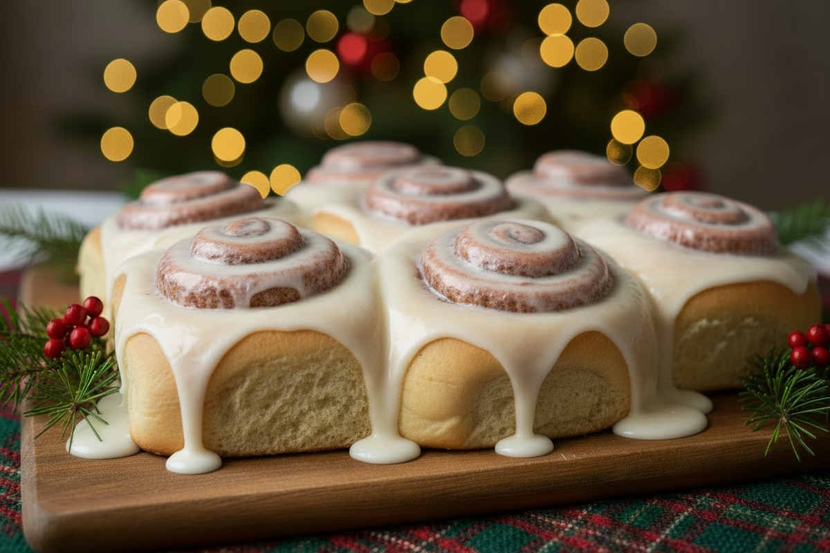 Can you recreate this exact image but make the frosting less thick and surrounding the sides of the cinnamon roll.